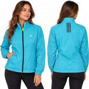 Adidas Womens XL Turquoise Blue Lightweight Windbreaker Running Jacket Full Zip